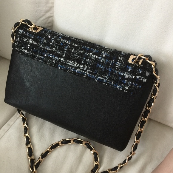 Bebe Blue and Tweed Cross body Purse with Gold - Picture 6 of 8